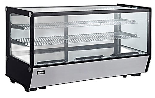 Omcan 48″ Square Glass Countertop Refrigerated Display Showcase – 7.13 Cu. Ft. (202L), Two-Shelf Stainless Steel Bakery & Merchandising Display Cooler