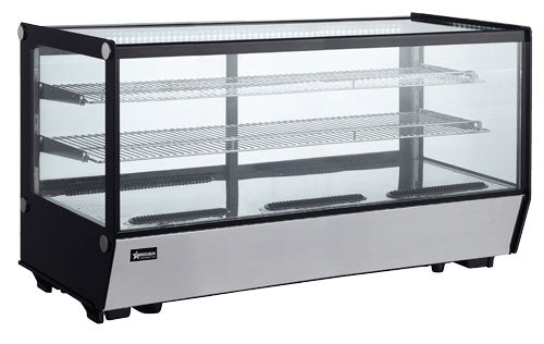 Omcan 48″ Square Glass Countertop Refrigerated Display Showcase – 7.13 Cu. Ft. (202L), Two-Shelf Stainless Steel Bakery & Merchandising Display Cooler