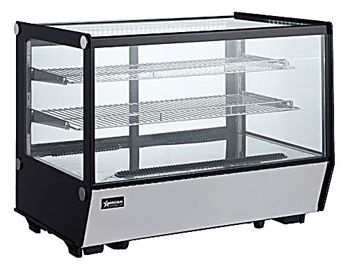 Omcan 35″ Square Glass Countertop Refrigerated Display Showcase – 5.65 Cu. Ft. (160L), Two-Shelf Stainless Steel Bakery & Merchandising Display Cooler