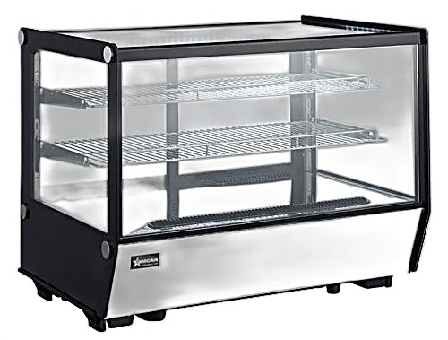 Omcan 35″ Square Glass Countertop Refrigerated Display Showcase – 5.65 Cu. Ft. (160L), Two-Shelf Stainless Steel Bakery & Merchandising Display Cooler