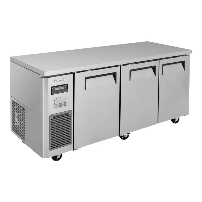 Turbo Air JURF-72-N J Series 70 7/8" Dual Temperature Undercounter Refrigerator/Freezer w/ 3 Sections & Solid Doors - Bakery Wholesalers
