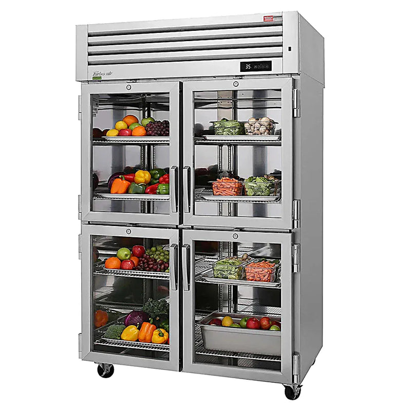Turbo Air PRO-50-4R-GS-PT-N 51 3/4" Two Section Pass Thru Refrigerator, (4) Glass Doors, (4) Solid Doors, Left/Right Hinge, 115v - Donut-Equipment.com