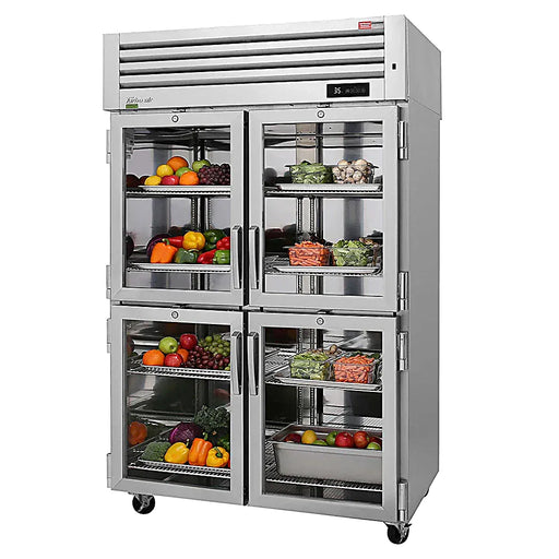 Turbo Air PRO-50-4R-GS-PT-N 51 3/4" Two Section Pass Thru Refrigerator, (4) Glass Doors, (4) Solid Doors, Left/Right Hinge, 115v - Donut-Equipment.com