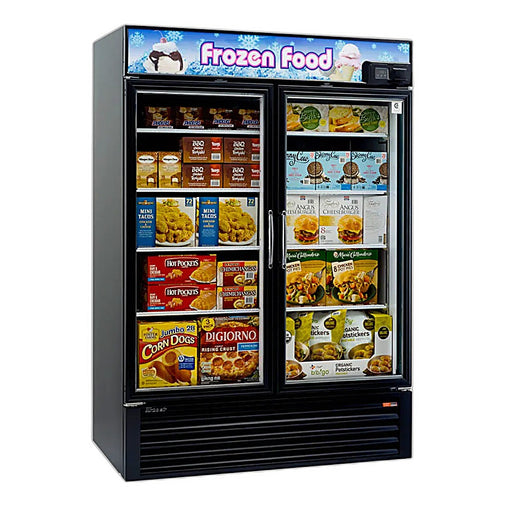 Turbo Air TGF-49FB-N 54 3/8" Two Section Display Freezer w/ Swing Doors - Bottom Mount Compressor, Black, 115v - Donut-Equipment.com