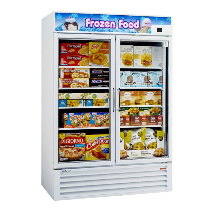 Turbo Air TGF-49F-N 54 3/8" Two Section Display Freezer w/ Swing Doors - Bottom Mount Compressor, White, 115v - Bakery Wholesalers