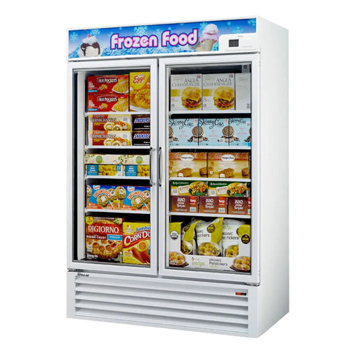 Turbo Air TGF-49F-N 54 3/8" Two Section Display Freezer w/ Swing Doors - Bottom Mount Compressor, White, 115v - Bakery Wholesalers