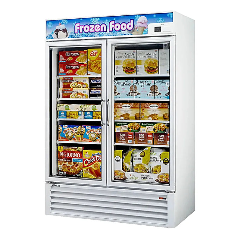 Turbo Air TGF-49F-N 54 3/8" Two Section Display Freezer w/ Swing Doors - Bottom Mount Compressor, White, 115v - Donut-Equipment.com