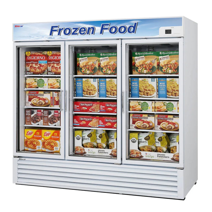 Turbo Air TGF-72F-N 81 7/8" Three Section Display Freezer w/ Swing Doors - Bottom Mount Compressor, White, 115v - Bakery Wholesalers
