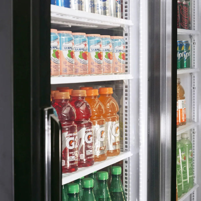 Turbo Air TGM-48RB-N 56" Series Two Section Glass Door Merchandiser - (2) Sliding Doors, Black, 115v - Bakery Wholesalers