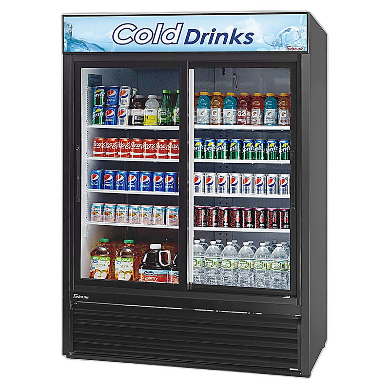 Turbo Air TGM-48RB-N 56" Series Two Section Glass Door Merchandiser - (2) Sliding Doors, Black, 115v - Donut-Equipment.com