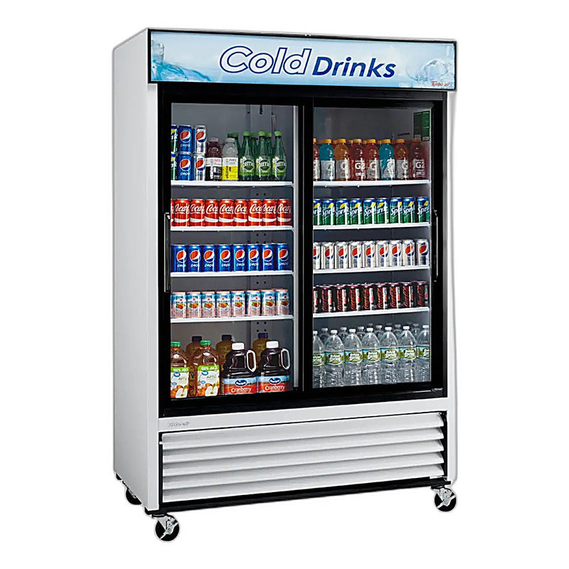 Turbo Air TGM-48R-N 56" Series Two Section Glass Door Merchandiser - (2) Sliding Doors, White, 115v - Donut-Equipment.com