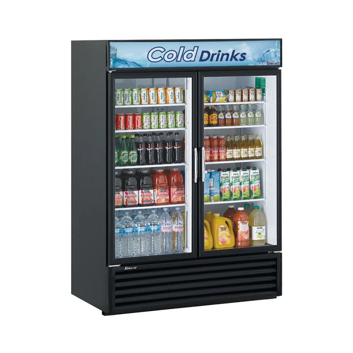 Turbo Air TGM-50RSB-N 56" Series Two Section Glass Door Merchandiser - (2) Left/Right Hinge Doors, Black, 115v - Bakery Wholesalers