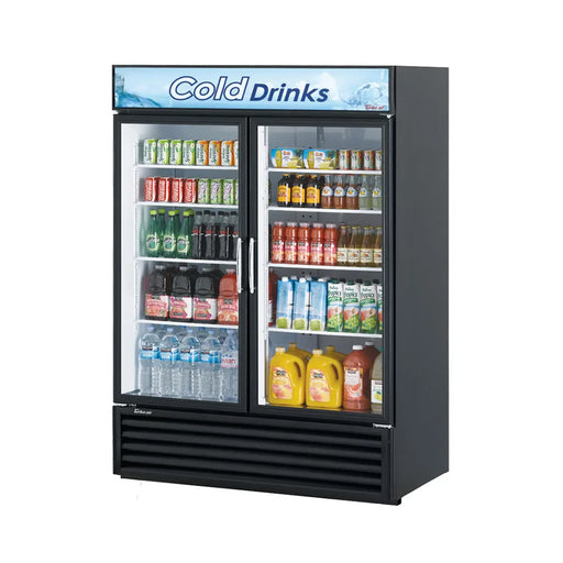 Turbo Air TGM-50RSB-N 56" Series Two Section Glass Door Merchandiser - (2) Left/Right Hinge Doors, Black, 115v - Bakery Wholesalers