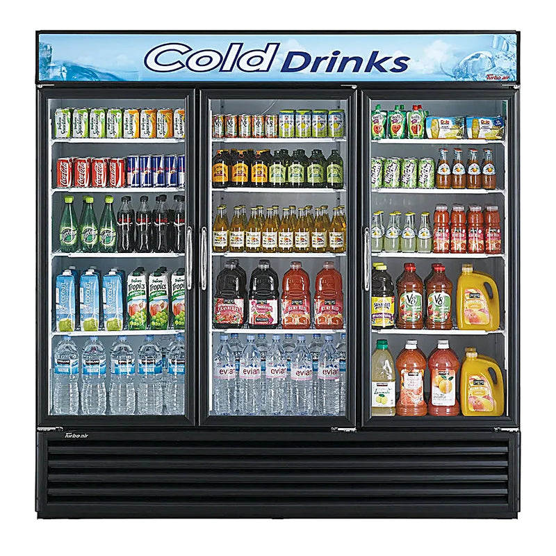 Turbo Air TGM-72RSB-N 78" Series Three Section Glass Door Merchandiser - (3) Left/Right Hinge Doors, Black, 115v - Donut-Equipment.com