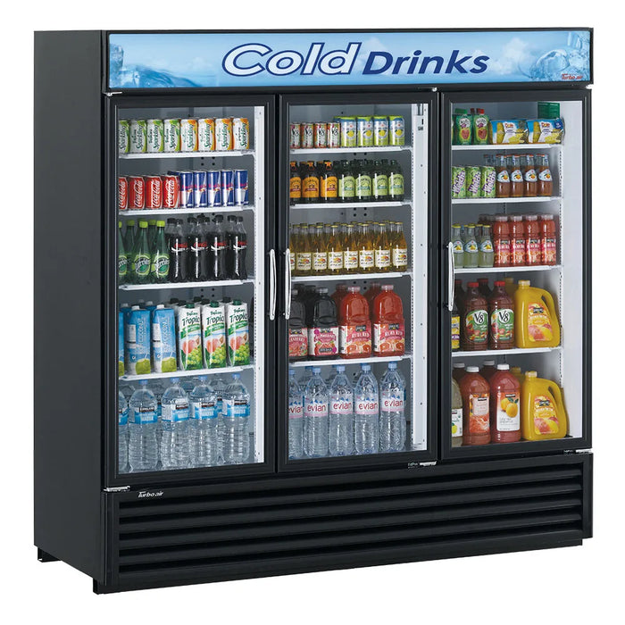 Turbo Air TGM-72RSB-N 78" Series Three Section Glass Door Merchandiser - (3) Left/Right Hinge Doors, Black, 115v - Bakery Wholesalers