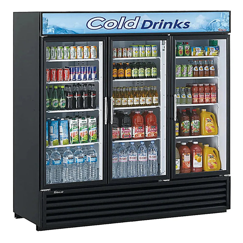 Turbo Air TGM-72RSB-N 78" Series Three Section Glass Door Merchandiser - (3) Left/Right Hinge Doors, Black, 115v - Donut-Equipment.com