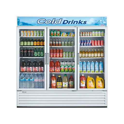 Turbo Air TGM-72RS-N 78" Series Three Section Glass Door Merchandiser - (3) Left/Right Hinge Doors, White, 115v - Bakery Wholesalers