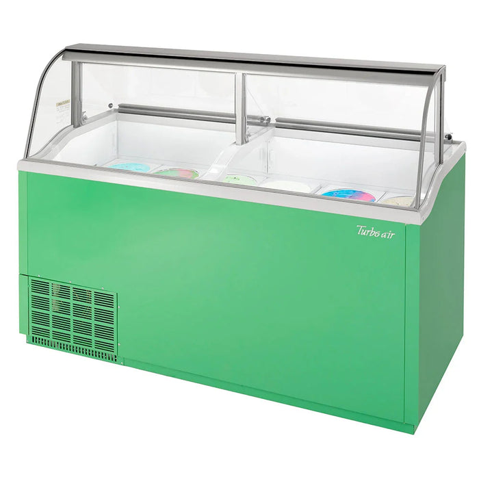 Turbo Air TIDC-70G-N 68" Stand Alone Ice Cream Freezer w/ 12 Tub Capacity - Green, 115v - Bakery Wholesalers