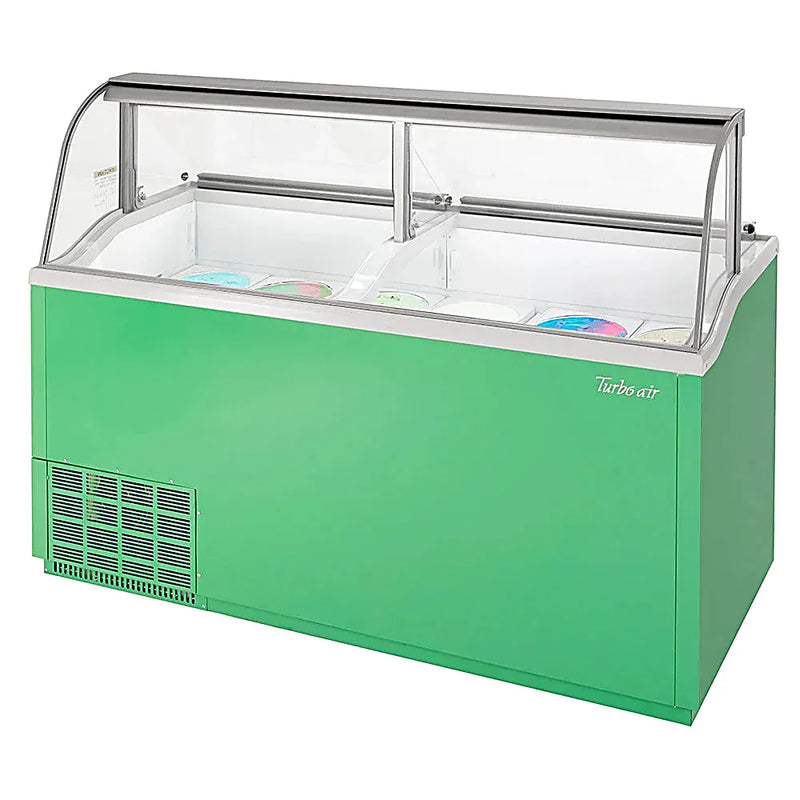 Turbo Air TIDC-70G-N 68" Stand Alone Ice Cream Freezer w/ 12 Tub Capacity - Green, 115v - Donut-Equipment.com