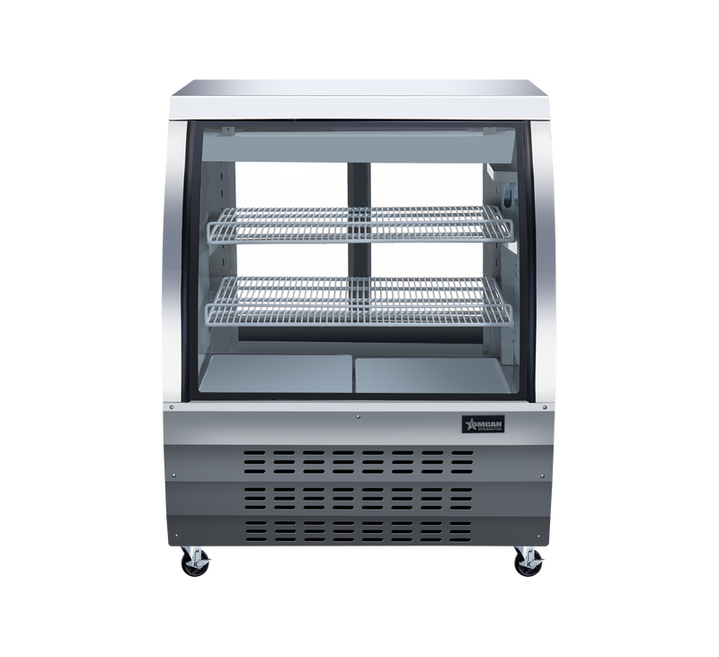 Omcan 36″ Floor Refrigerated Display Case – 11.6 Cu. Ft. (328L), Two-Shelf Stainless Steel Bakery & Merchandising Display Cooler