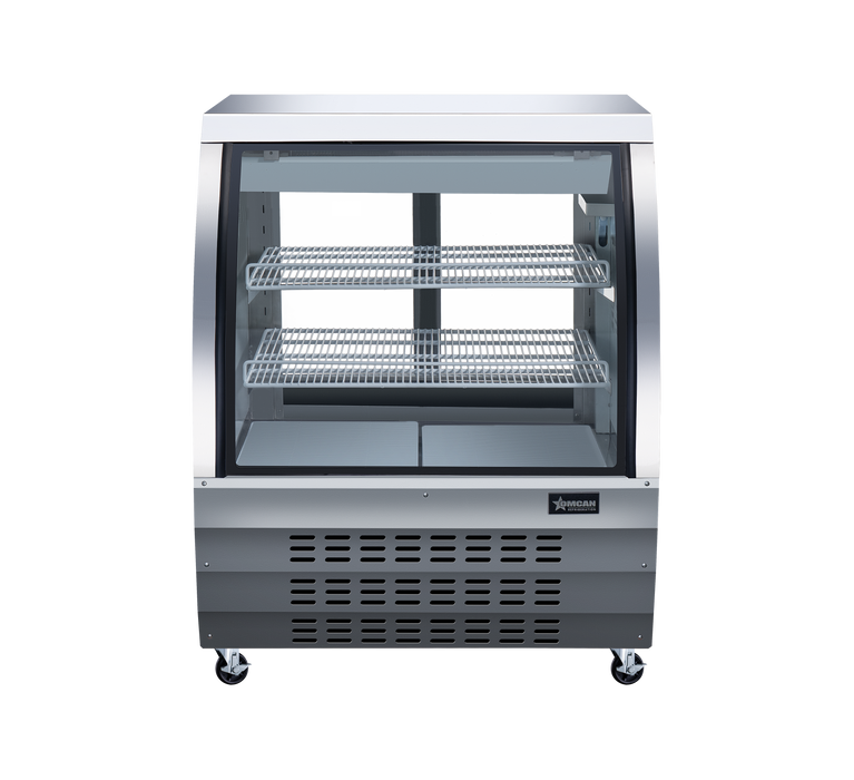 Omcan 36″ Floor Refrigerated Display Case – 11.6 Cu. Ft. (328L), Two-Shelf Stainless Steel Bakery & Merchandising Display Cooler