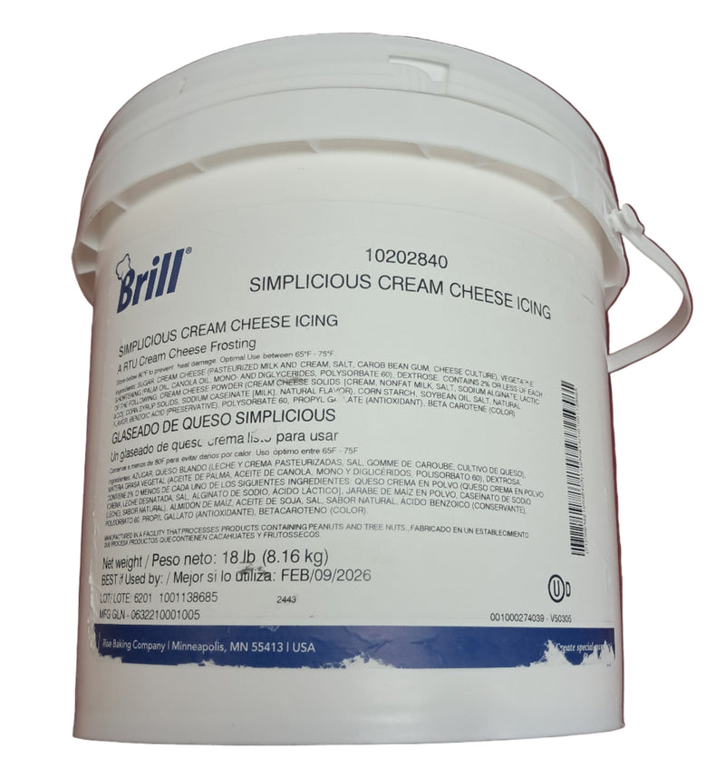 Brill Simplicious Cream Cheese Icing 18 lbs - Bakery Wholesalers