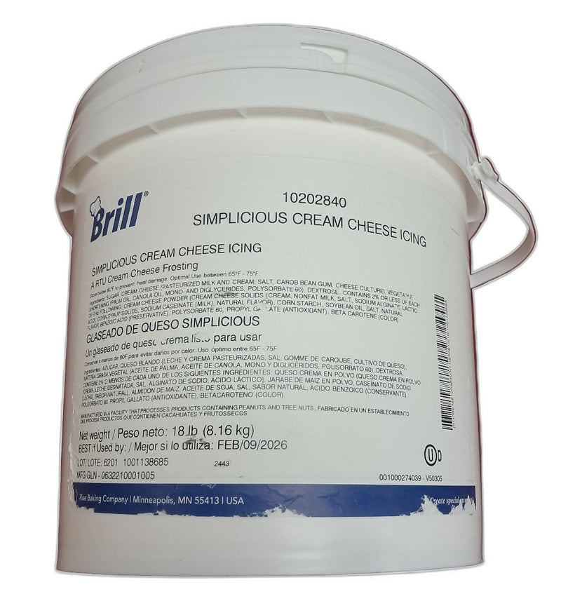 Brill Simplicious Cream Cheese Icing 18 lbs - Bakery Wholesalers