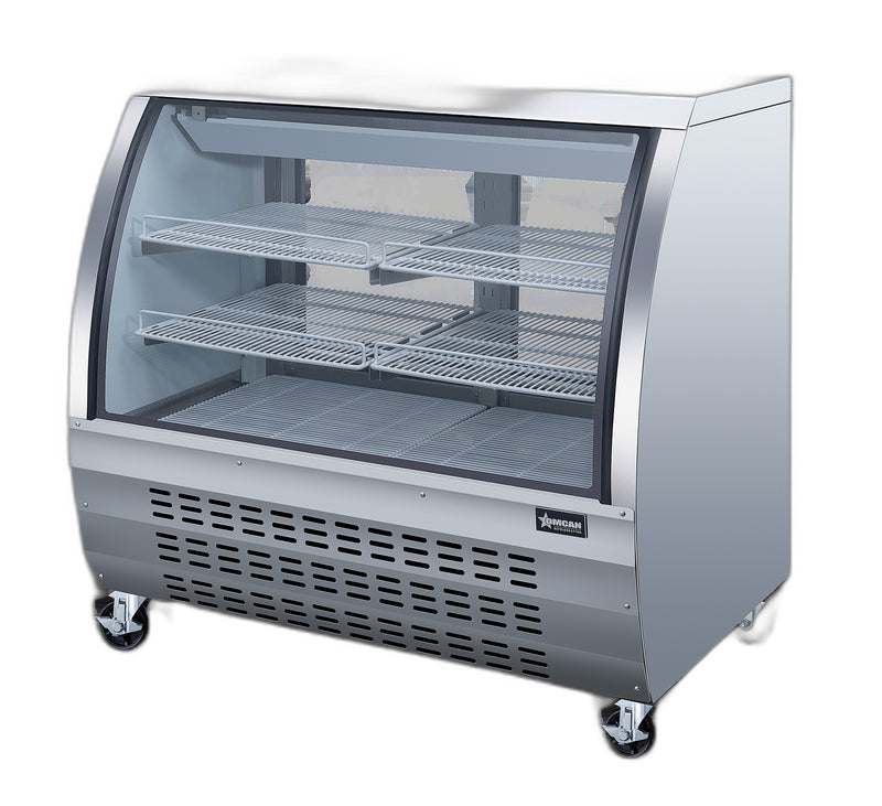Omcan 47″ Floor Refrigerated Display Case – 18 Cu. Ft. (508L), Two-Shelf Stainless Steel Bakery & Merchandising Display Cooler