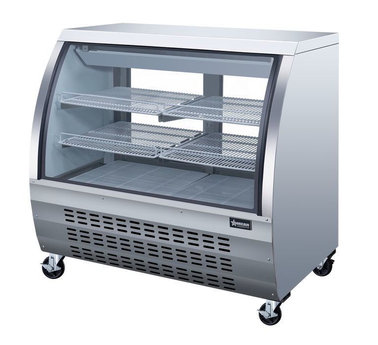 Omcan 47″ Floor Refrigerated Display Case – 18 Cu. Ft. (508L), Two-Shelf Stainless Steel Bakery & Merchandising Display Cooler