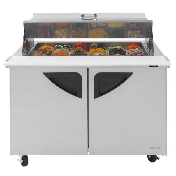 Turbo Air TST-48SD-18-N-DS 48" 2 Door Mega Top Dual Sided Refrigerated Sandwich Prep Table - Donut-Equipment.com