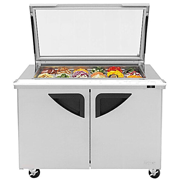 Turbo Air TST-48SD-18-N-GL 48" 2 Door Mega Top Hinged Glass Lid Refrigerated Sandwich Prep Table - Donut-Equipment.com