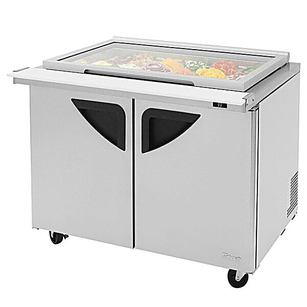 Turbo Air TST-48SD-18-N-GL 48" 2 Door Mega Top Hinged Glass Lid Refrigerated Sandwich Prep Table - Donut-Equipment.com