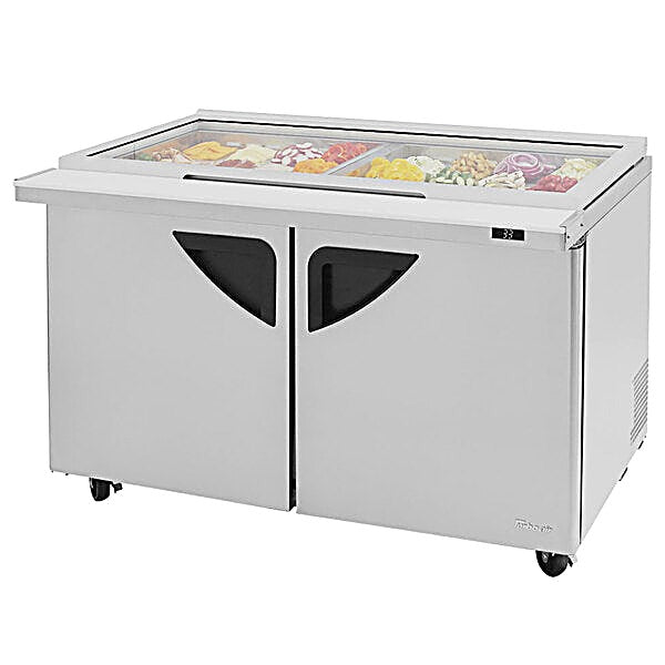 Turbo Air TST-60SD-24-N-GL 60" 2 Door Mega Top Hinged Glass Lid Refrigerated Sandwich Prep Table - Donut-Equipment.com