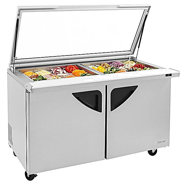 Turbo Air TST-60SD-24-N-GL 60" 2 Door Mega Top Hinged Glass Lid Refrigerated Sandwich Prep Table - Donut-Equipment.com