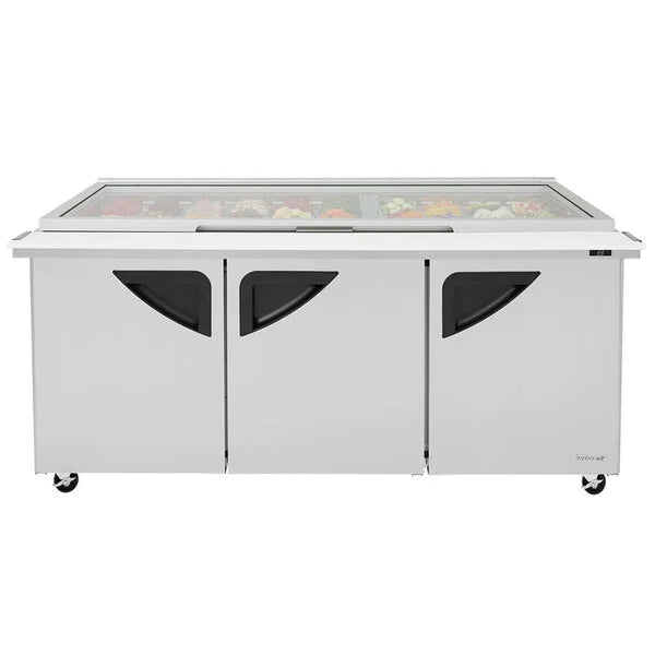 Turbo Air TST-72SD-30-N-GL 72" 3 Door Mega Top Hinged Glass Lid Refrigerated Sandwich Prep Table - Donut-Equipment.com