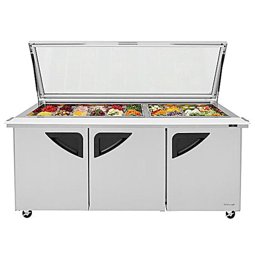 Turbo Air TST-72SD-30-N-GL 72" 3 Door Mega Top Hinged Glass Lid Refrigerated Sandwich Prep Table - Donut-Equipment.com