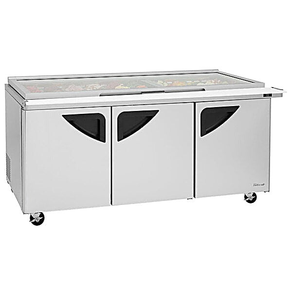 Turbo Air TST-72SD-30-N-GL 72" 3 Door Mega Top Hinged Glass Lid Refrigerated Sandwich Prep Table - Donut-Equipment.com