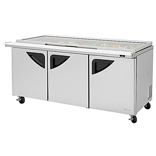 Turbo Air TST-72SD-30-N-GL 72" 3 Door Mega Top Hinged Glass Lid Refrigerated Sandwich Prep Table - Donut-Equipment.com