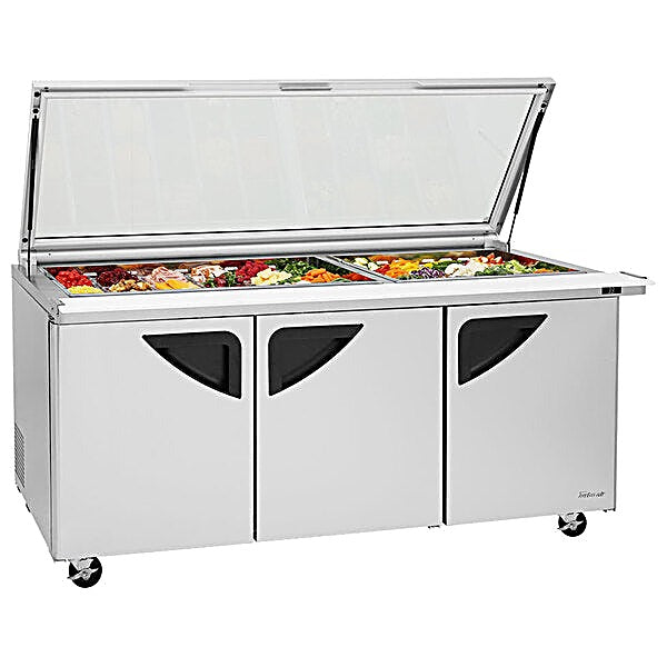 Turbo Air TST-72SD-30-N-GL 72" 3 Door Mega Top Hinged Glass Lid Refrigerated Sandwich Prep Table - Donut-Equipment.com