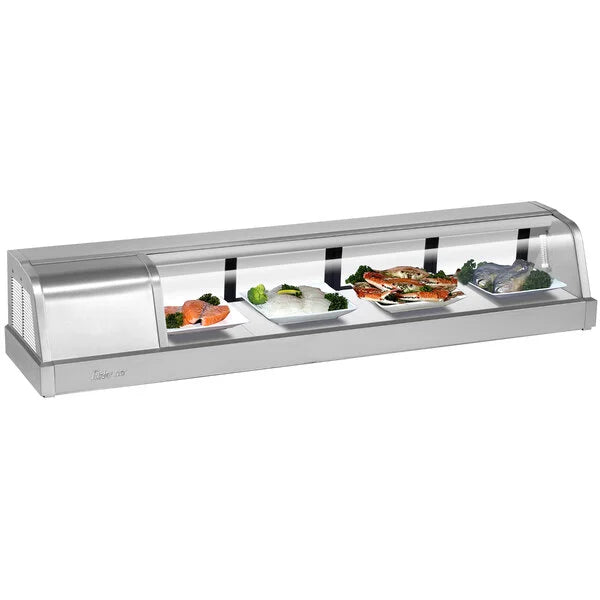 Turbo Air SAK-60L-N 60" Stainless Steel Curved Glass Refrigerated Display/Sushi Case - Left Side Compressor - Bakery Wholesalers