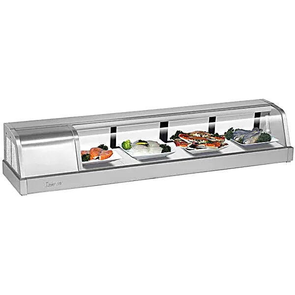 Turbo Air SAK-60L-N 60" Stainless Steel Curved Glass Refrigerated Display/Sushi Case - Left Side Compressor - Donut-Equipment.com