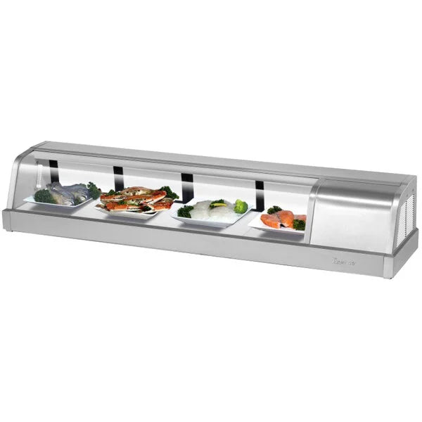 Turbo Air SAK-60R-N 60" Stainless Steel Curved Glass Refrigerated Display/Sushi Case - Right Side Compressor - Bakery Wholesalers