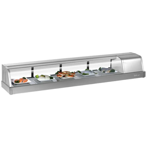 Turbo Air SAK70R-N 70" Stainless Steel Curved Glass Refrigerated Sushi Case - Right Side Compressor - Bakery Wholesalers