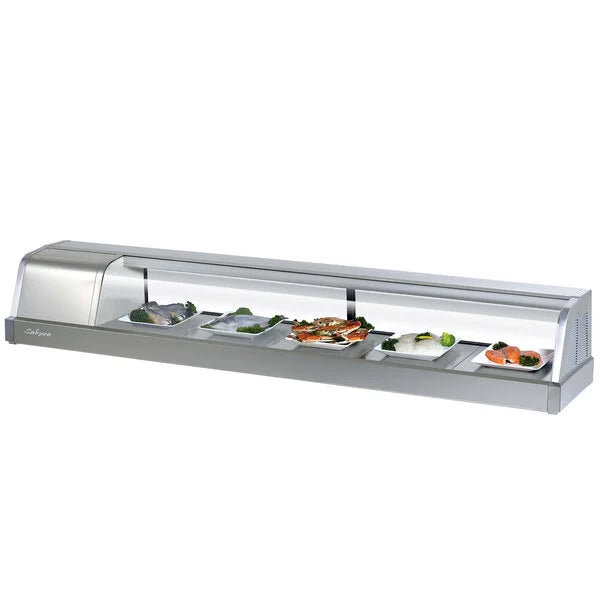 Turbo Air SAK70L-N 70" Stainless Steel Curved Glass Refrigerated Sushi Case - Left Side Compressor - Bakery Wholesalers