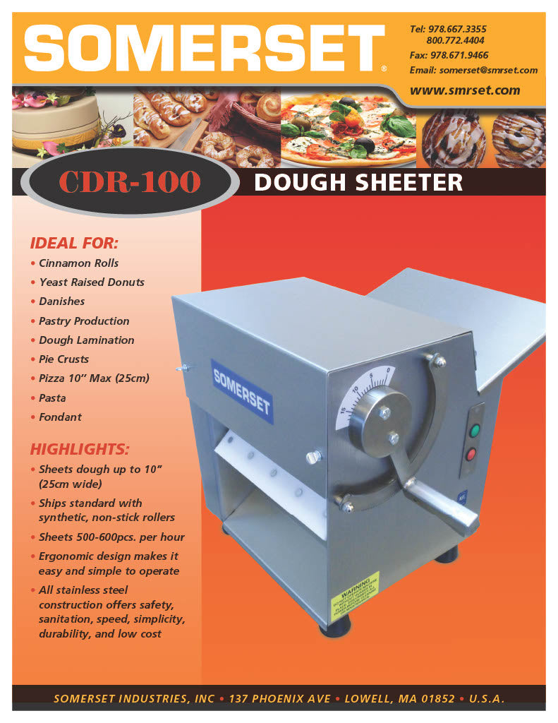 CDR- 100 Dough Sheeter / Single Pass- 10" Rollers - Bakery Wholesalers
