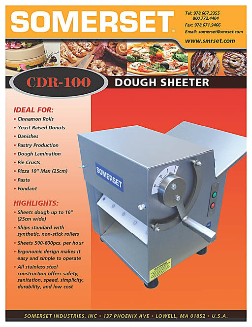 CDR- 100 Dough Sheeter / Single Pass- 10" Rollers - Bakery Wholesalers