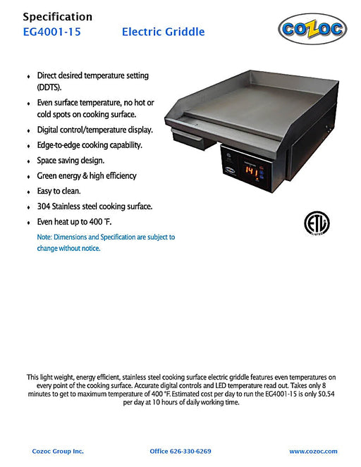 Cozoc Counter Electric Griddle - Bakery Wholesalers