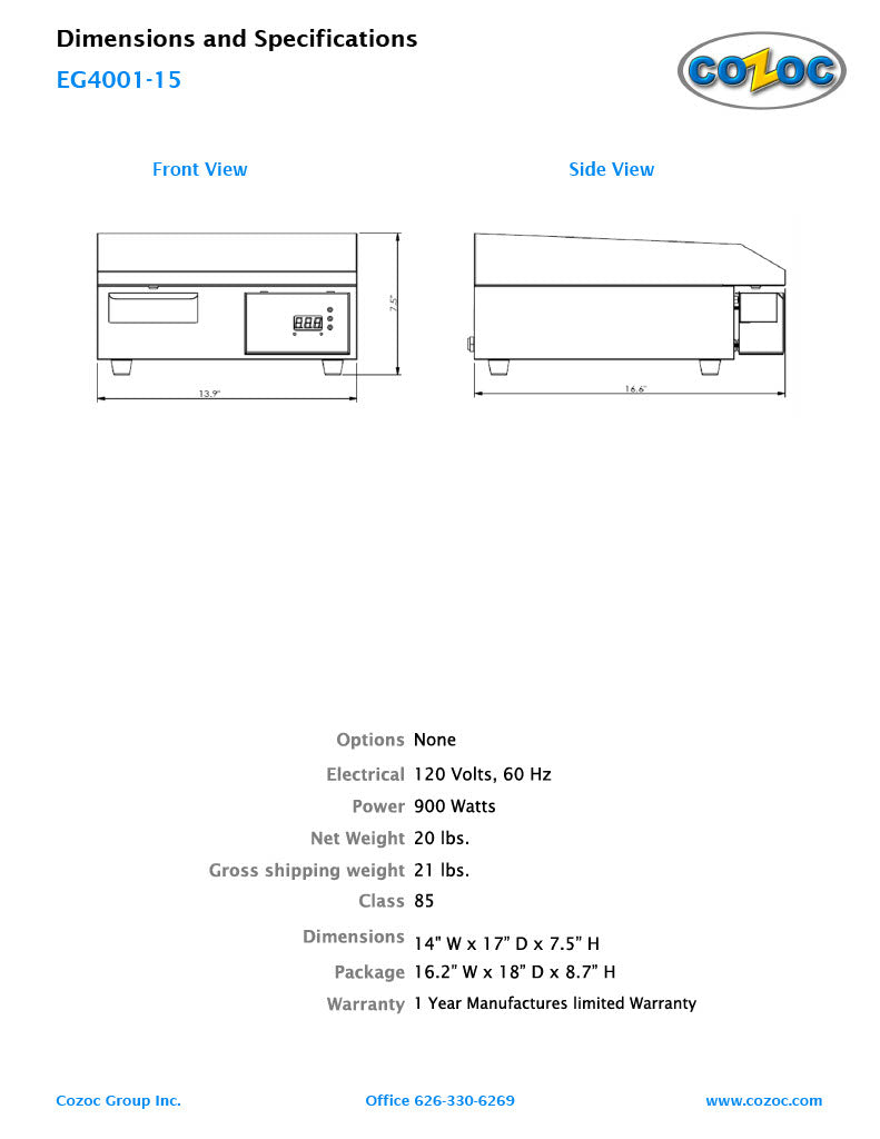 Cozoc Counter Electric Griddle - Bakery Wholesalers