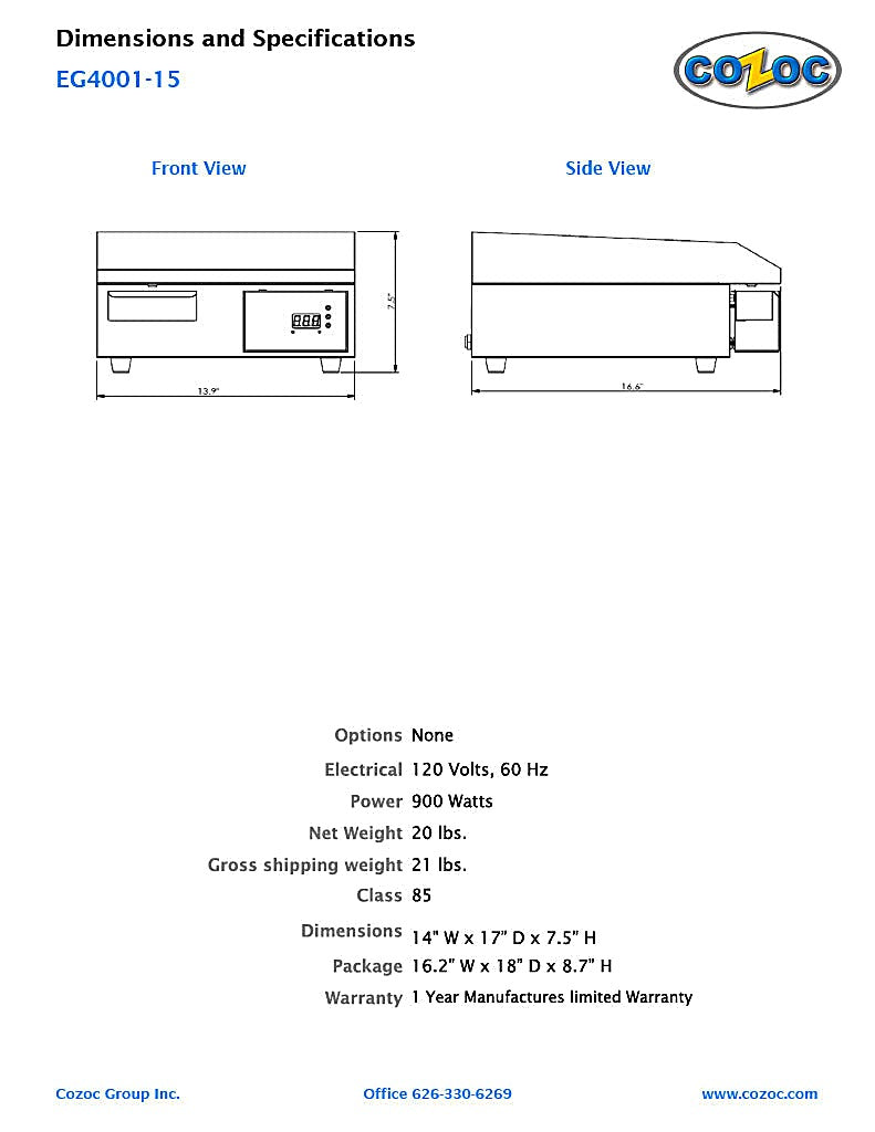 Cozoc Counter Electric Griddle - Bakery Wholesalers