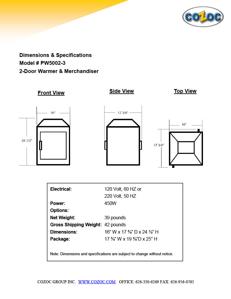 Two Door Warmer and Merchandiser for Cooked Foods Display for Service Counter - Bakery Wholesalers